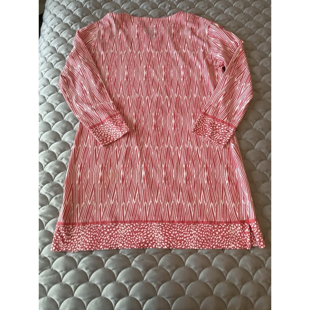 Coolibar Y Neck Sun Protection Coral Medium Print Stretch Shift Dress Coverup - Picture 6 of 6